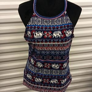 Red white and blue boho elephant top XXL